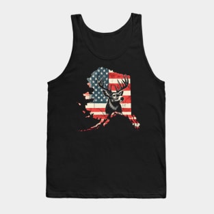 Deer Hunter Forest Wildlife Alaska American Flag Hunting Tank Top